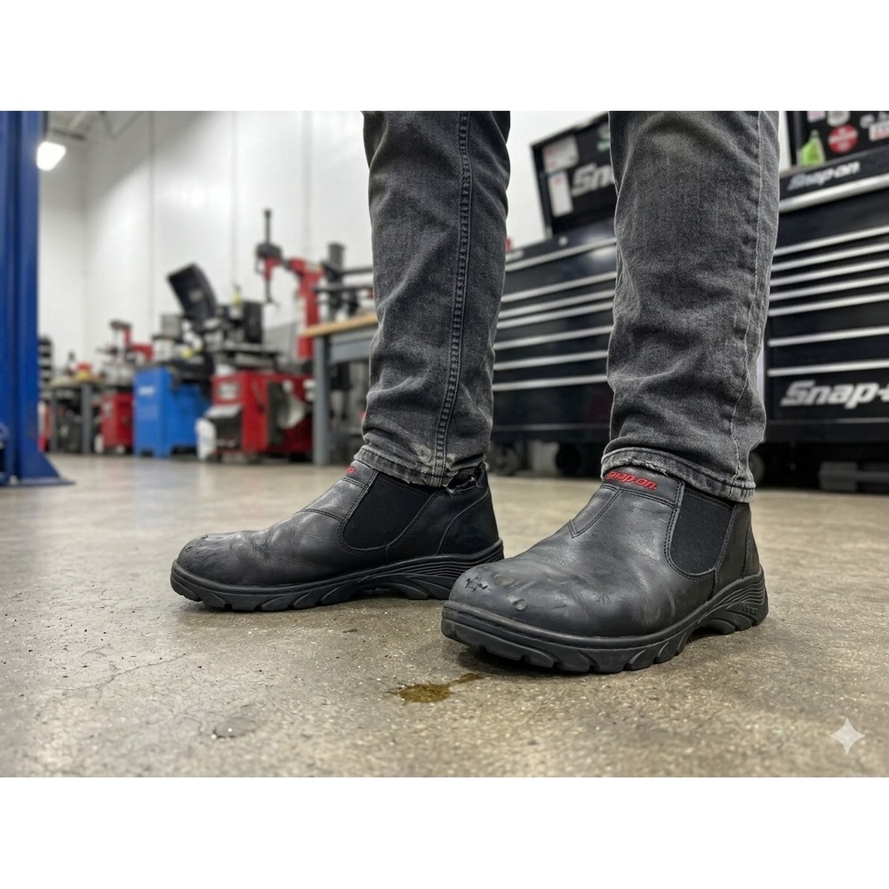 Snap On Black Size 12 Clutch Leather Slip On Work Shoes Vibram Sole Professional